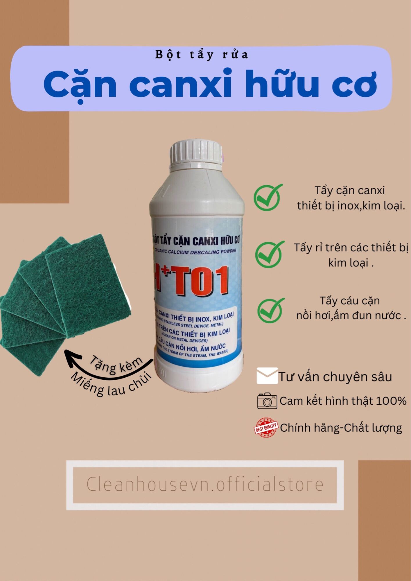 Bột tẩy cặn canxi hữu cơ HT01. Vệ sinh dọn dẹp