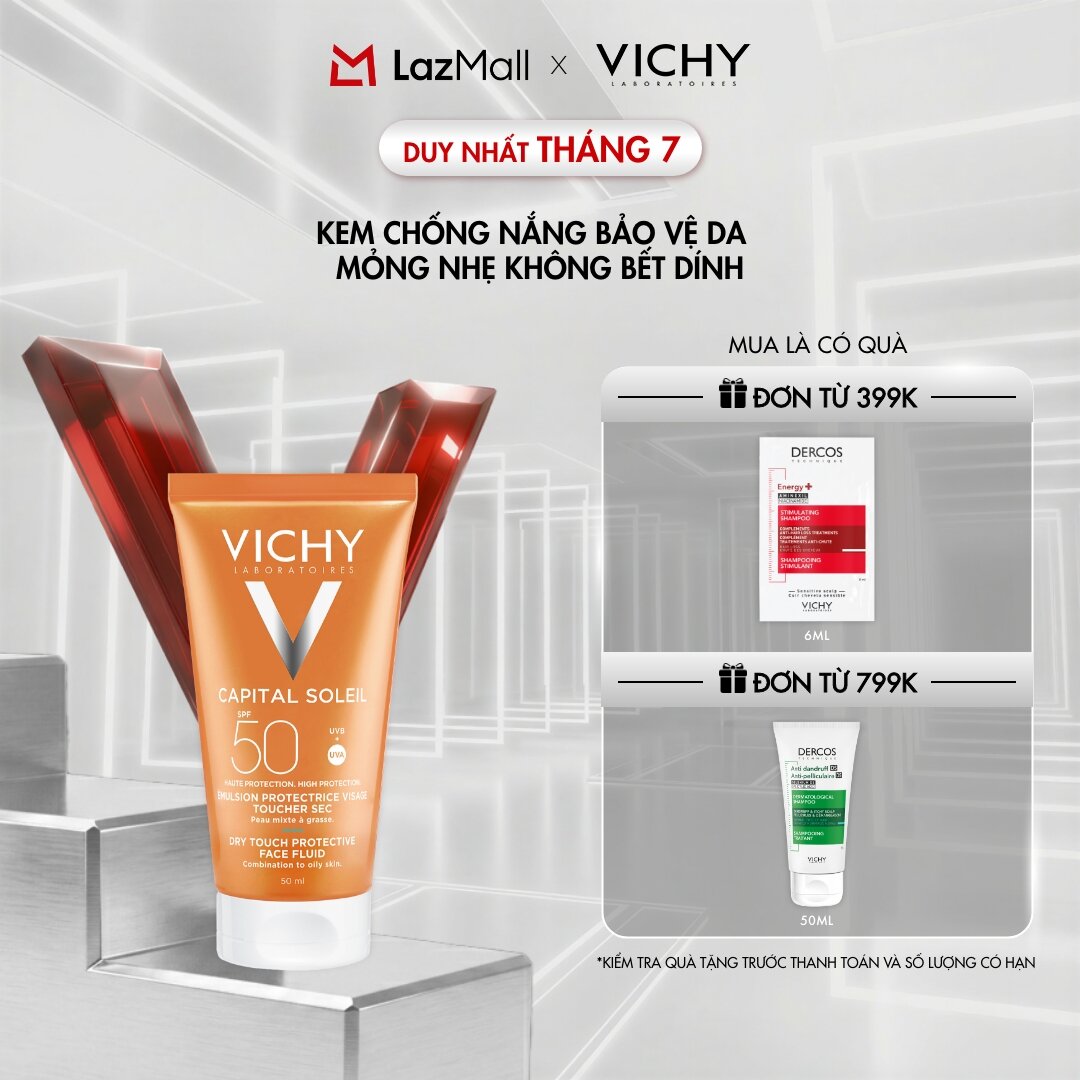 Kem chống nắng không nhờn rít SPF 50 UVA +UVB Vichy Capital Soleil Mattifying Dry Touch Face Fluid