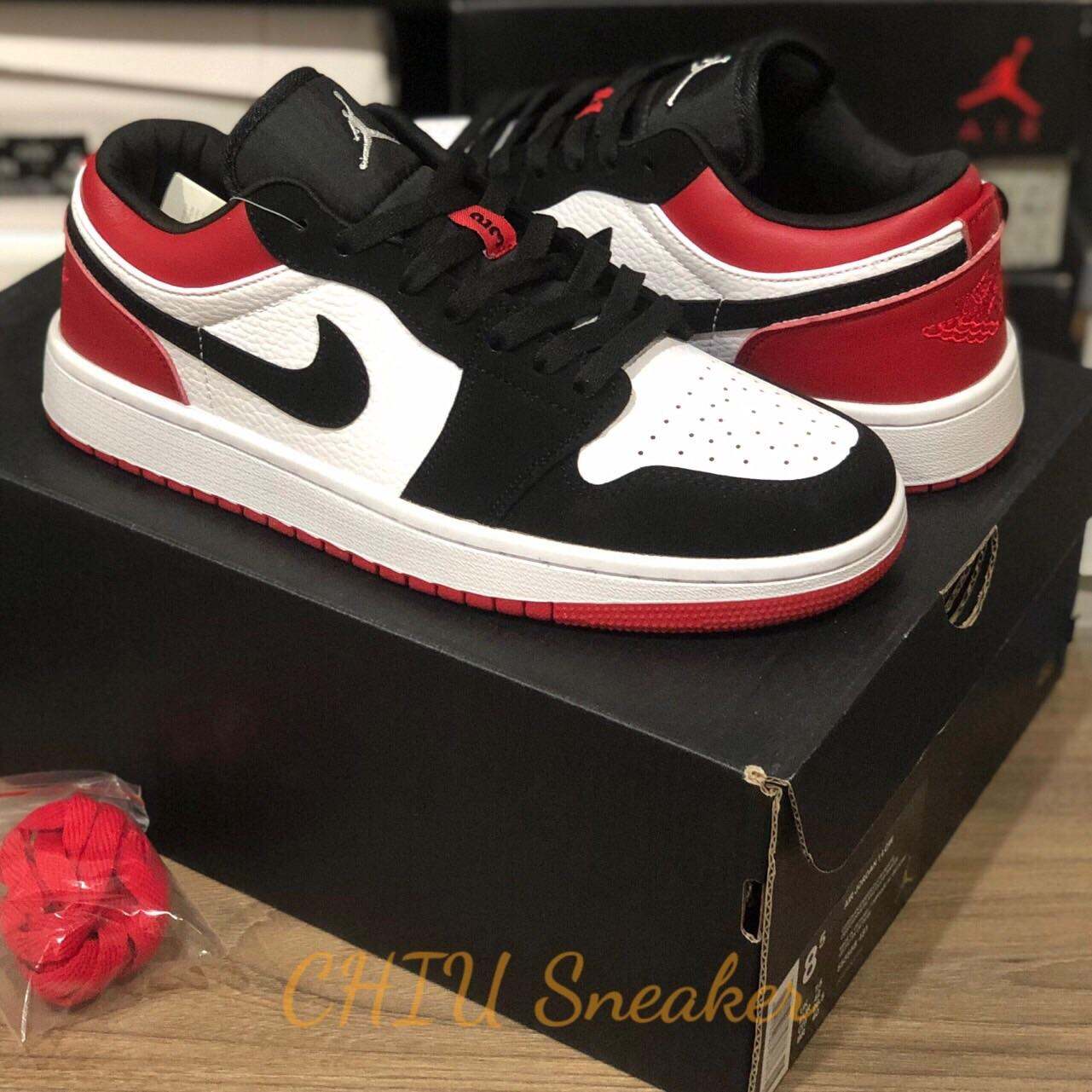 Giày sneaker nam nữ Jordan cổ thấp đen đỏ cao cấp giày thể thao air jordan 1 low Black toe phiên bản cao cấp