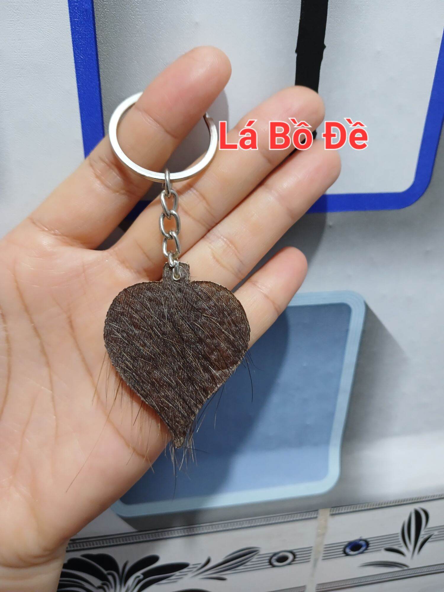Móc khóa da trâu hình lá bồ đề
