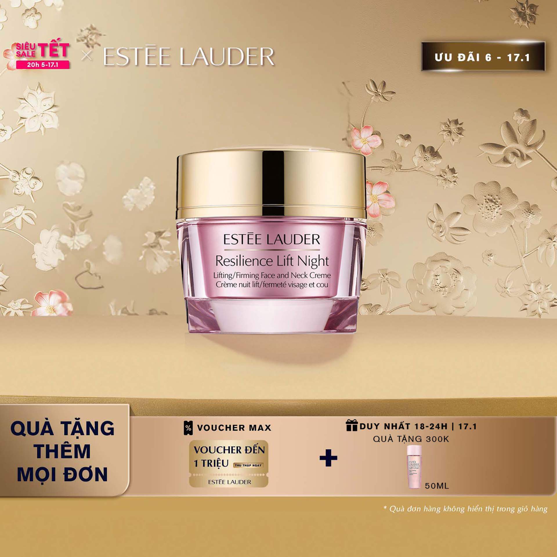 Kem dưỡng ẩm ban đêm nâng da cho vùng mặt và cổ Estee Lauder Resilience Lift Night Firming/Sculpting