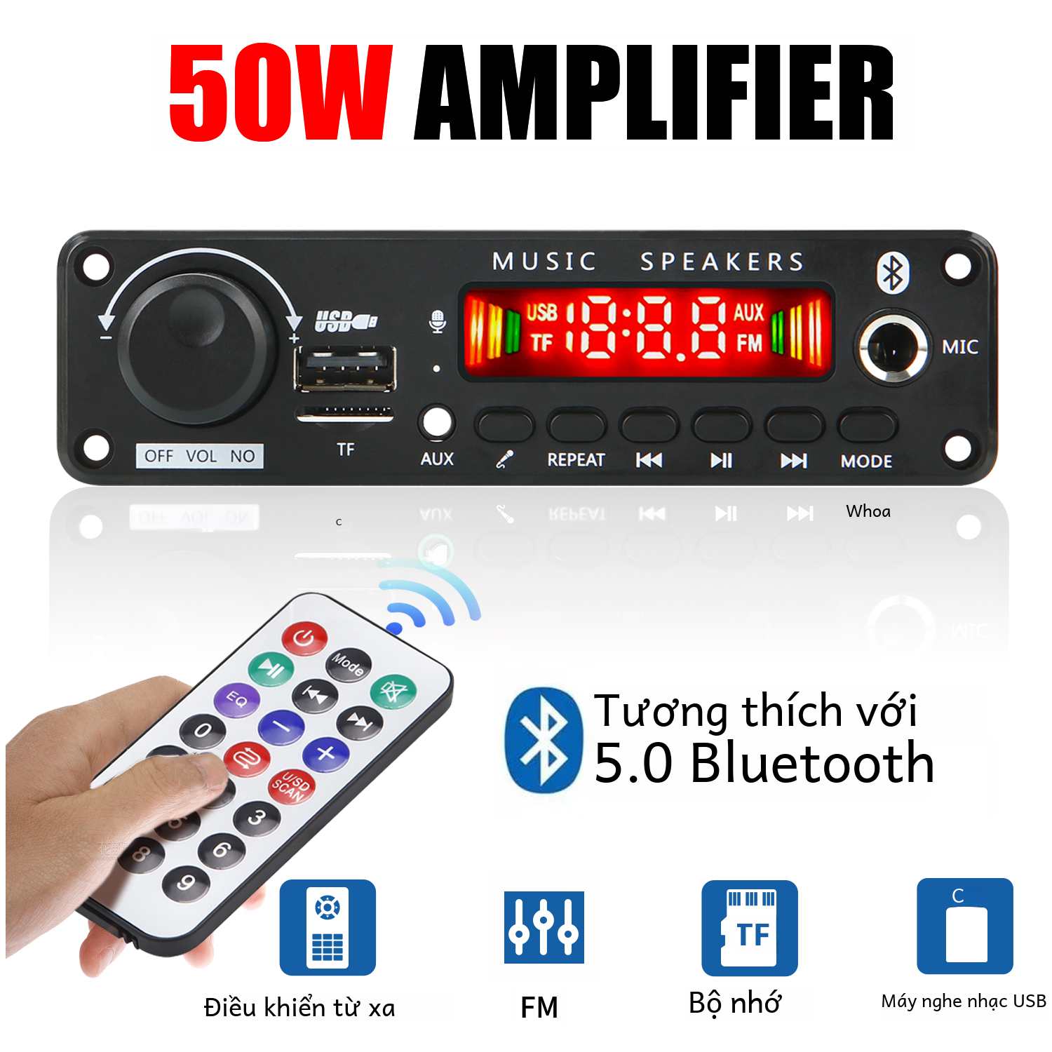 Dc 12V 50W Bluetooth 5.0 Máy Nghe Nhạc Mp3 Bảng Giải Mã Với Đài Fm Tf USB 3.5Mm Aux Mô Đun màn Hình Cảm Ứng Và Điều Khiển Từ Xa Cho Âm Thanh Xe Ô Tô