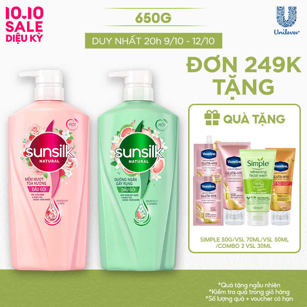 Dầu gội Sunsilk Natural Dưỡng Ngăn Gãy Rụng và Mềm Mượt Tỏa Hương 650g