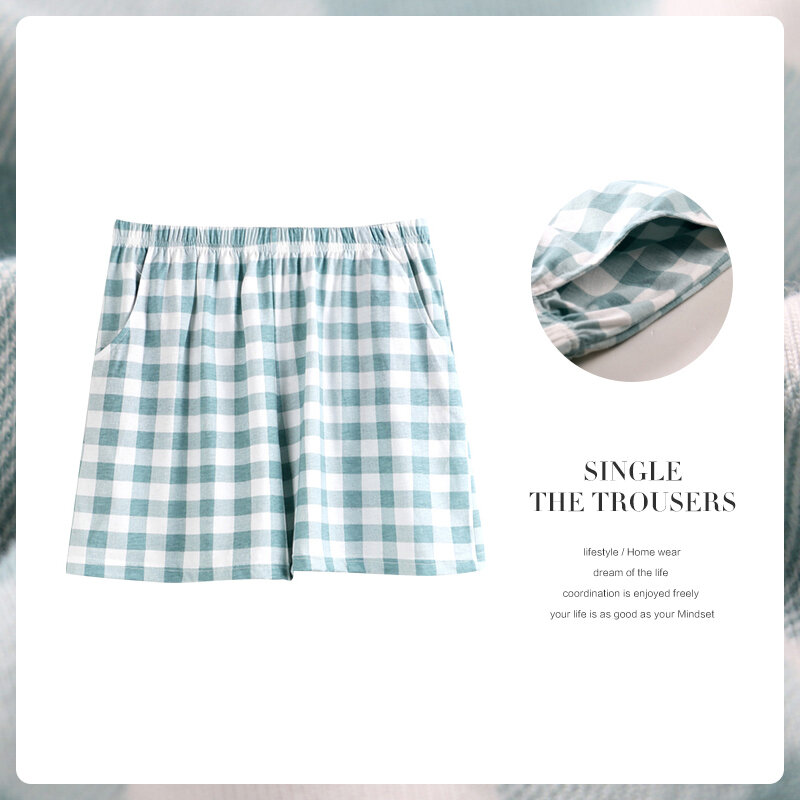 Japanese Style Non-Printed Style One-Piece Pajama Pants Women's Trousers Plaid Spring, Autumn, Winter and Summer Cotton Loose Large Size 200 Jin Home Pants