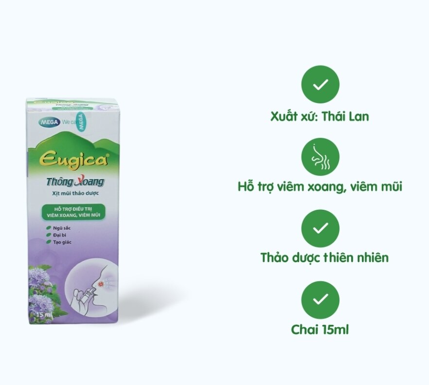 Xịt mũi thảo dược thông xoang eugica mega giảm sổ mũi, viêm mũi dị ứng, viêm xoang