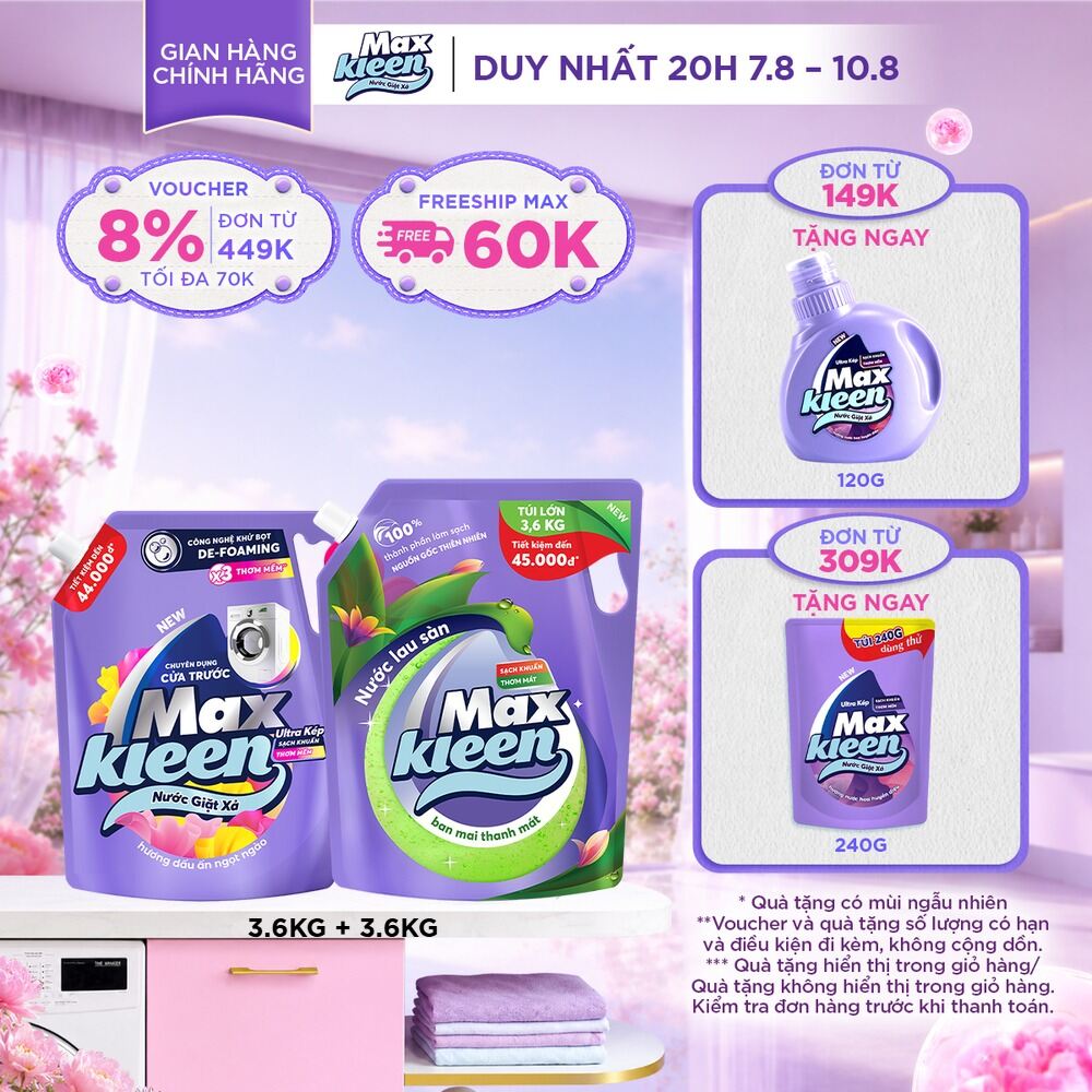 Combo Túi nước giặt xả cửa trước hương Dấu ấn ngọt ngào 3.6kg + Túi lau sàn 3.6kg