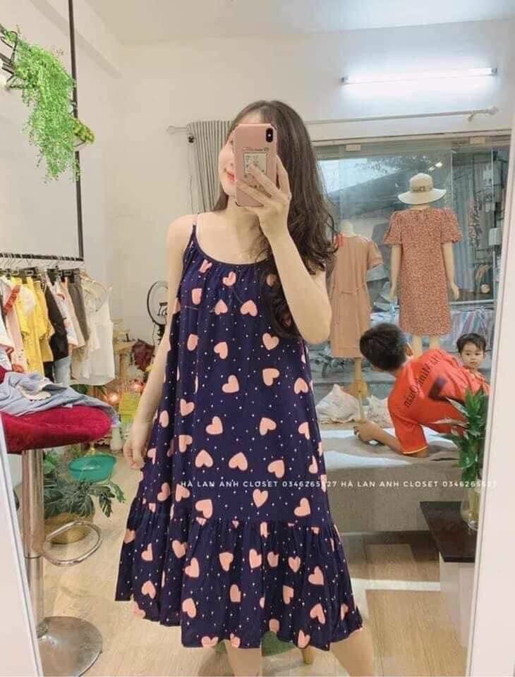 [HCM]Đầm bầu lanh 2 dây ngủ dễ thương