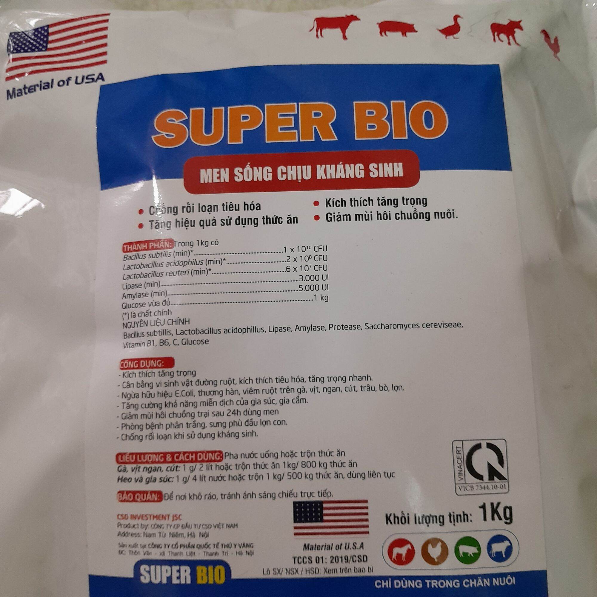Men sống chịu kháng sinh 1kg Super bio