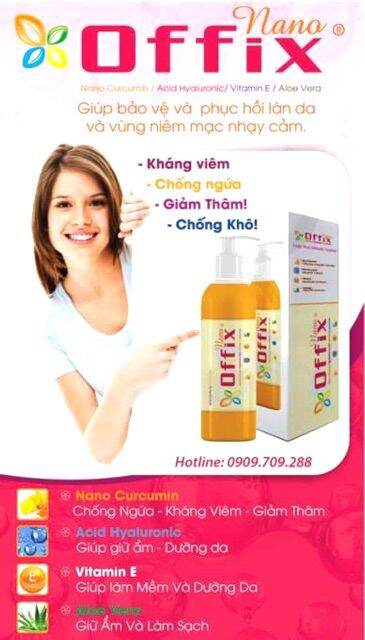 Dung Dịch Vệ Sinh Phụ Nữ OFFIX nghệ nano 180ml hết thâm viêm ngứa và làm sạch
