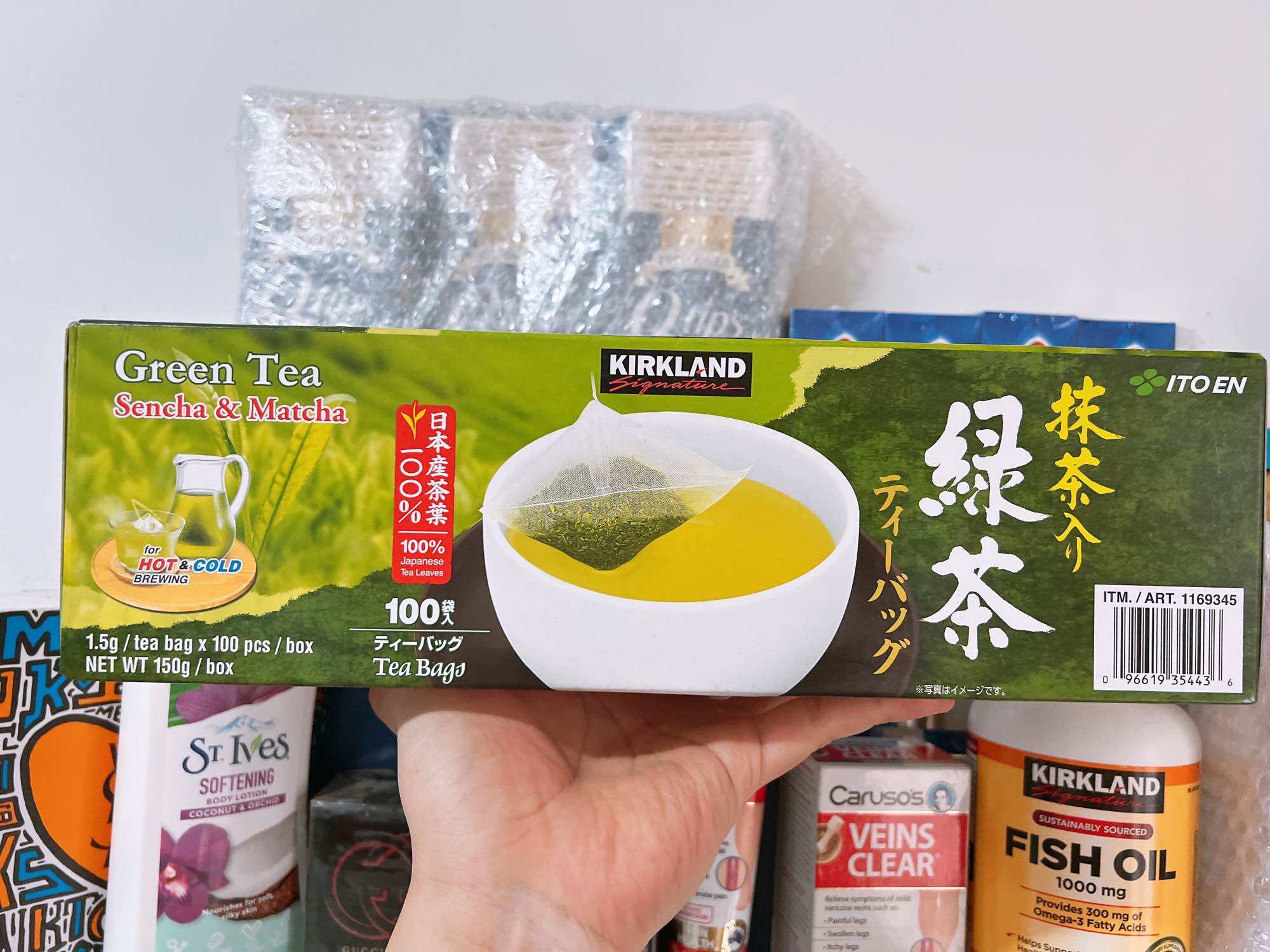 Trà xanh túi lọc Green Tea Sencha & Matcha Kirkland Signature hộp 100 gói của Mỹ - Date mới 2025