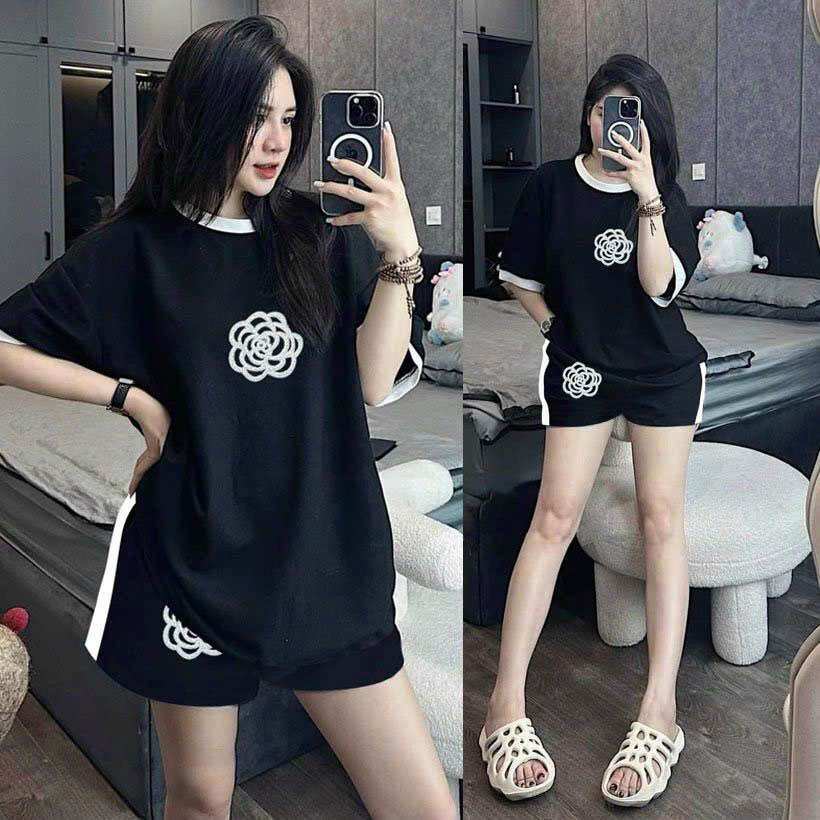 SÉT BỘ SHORT NỮ THUN COTTON THÊU CAO CẤP