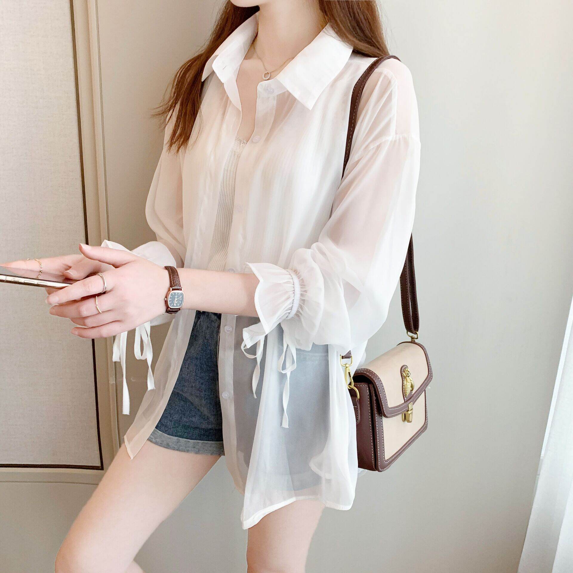 Áo Sơ Mi Voan Lụa Băng Mùa Hè Thoáng Khí Cho Nữ Áo Cánh Mỏng Bằng Vải Voan Tơ Tằm Siêu Thanh Lịch Th