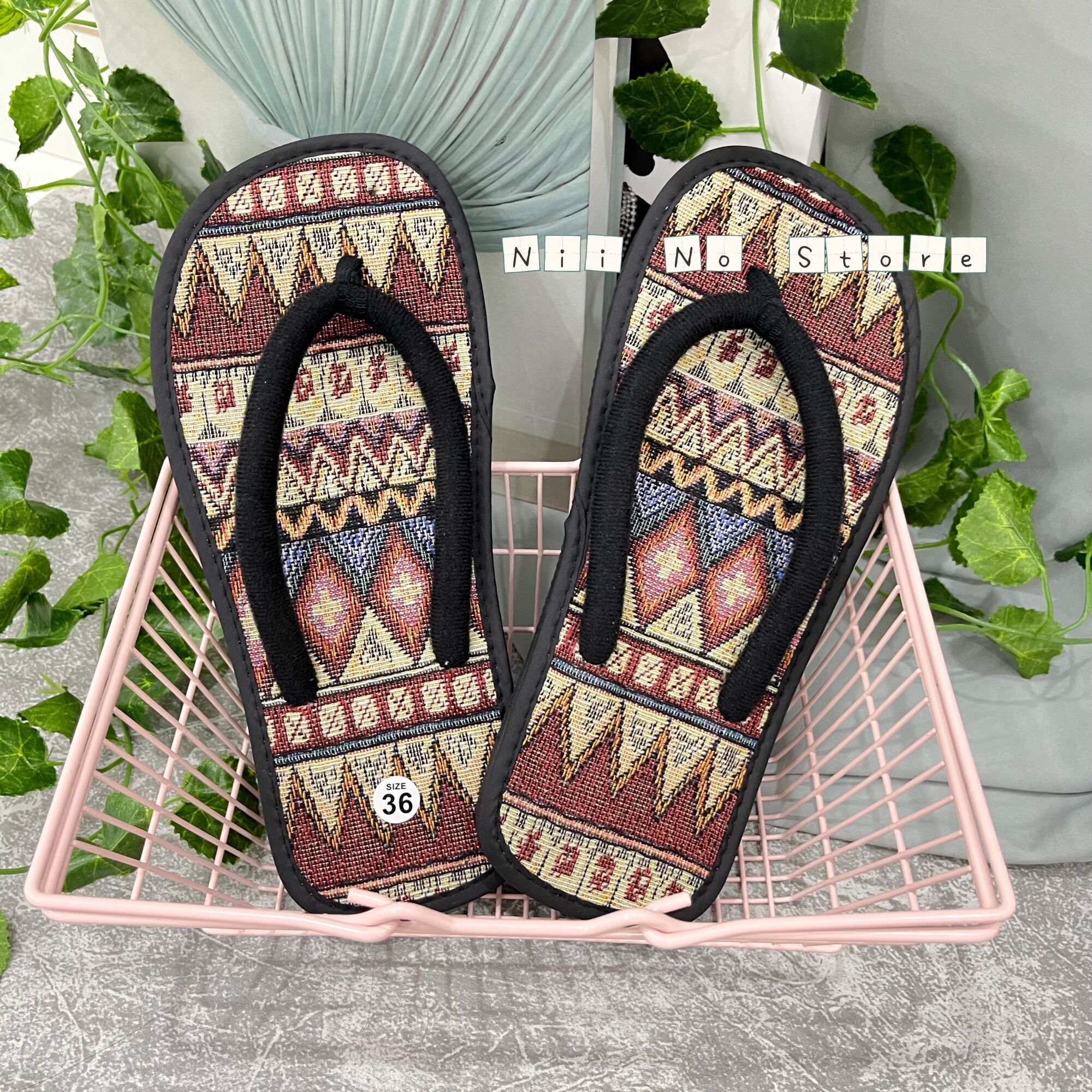 [ND016] Dép thổ cẩm đỏ quai kẹp