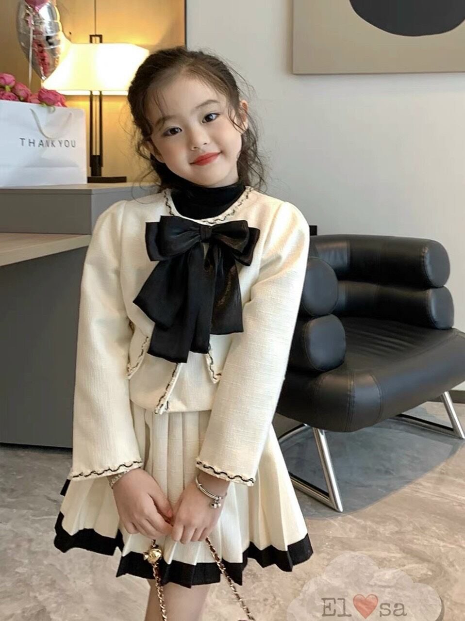 Set áo nơ kèm chán váy váy bé gái