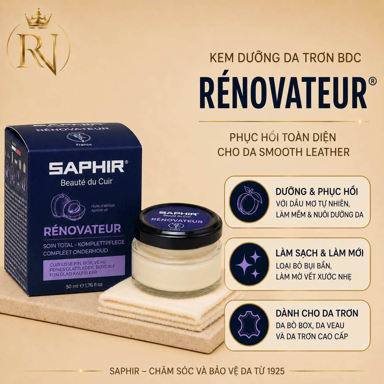 Kem dưỡng da da trơn BDC Rénovateur 50ml | Dưỡng & phục hồi chuyên sâu dành da trơn và da cao cấp | Saphir sản phẩm chính hãng ( From mới )