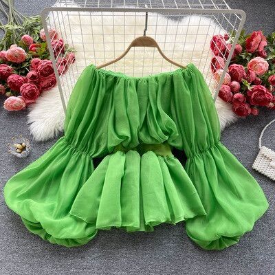 Áo kiểu áo trễ vai tay phồng cho nữ