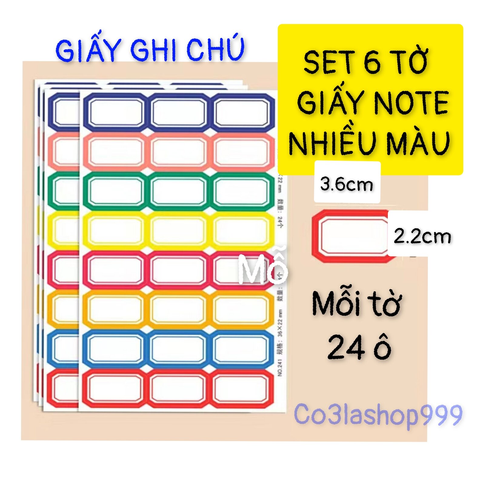 Set 6 tờ giấy ghi chú mỗi tờ 24 ô có nhiều màu như hình/nhãn dán tự dính/sticker