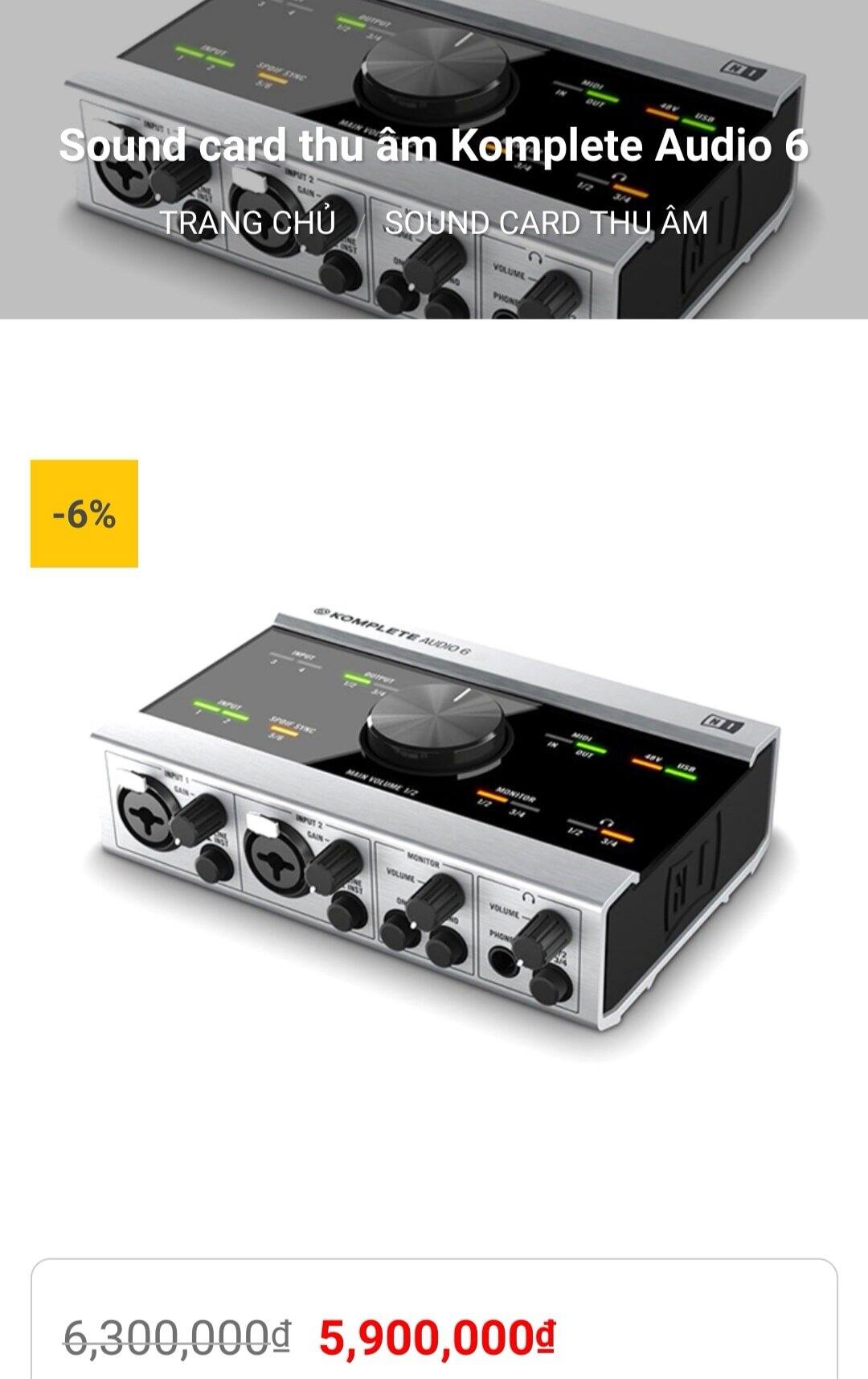 Cardsound thu âm cao cấp KOMPLETE Audio 6 like new