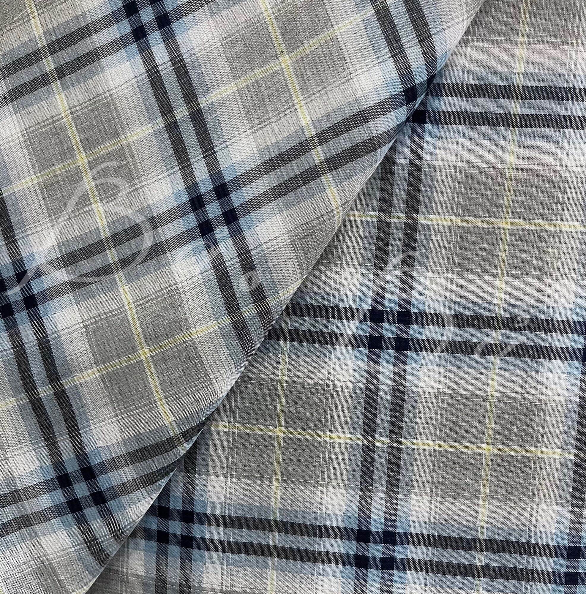 Vải Xô Cotton 2 Lớp Caro Xanh Xám Phối Sọc Mềm Rũ Khổ 1m45