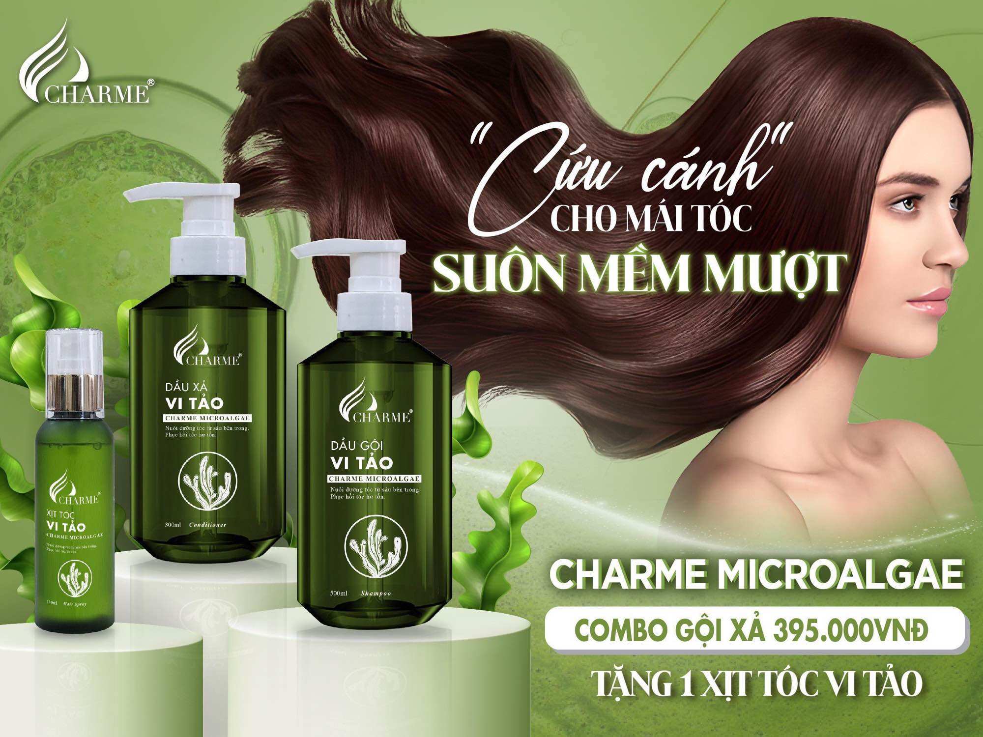 Combo gội xả vi tảo kèm xịt tóc cha.rme( combo 3 món )