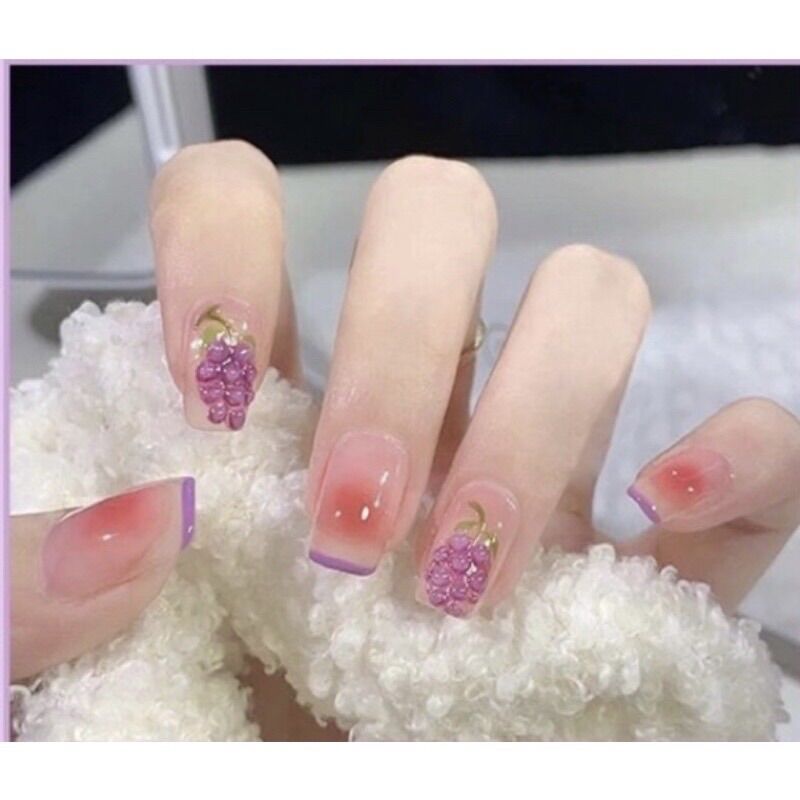 Bộ 24 móng tay giả đính nho tím🌺sẵn keo dán🌺