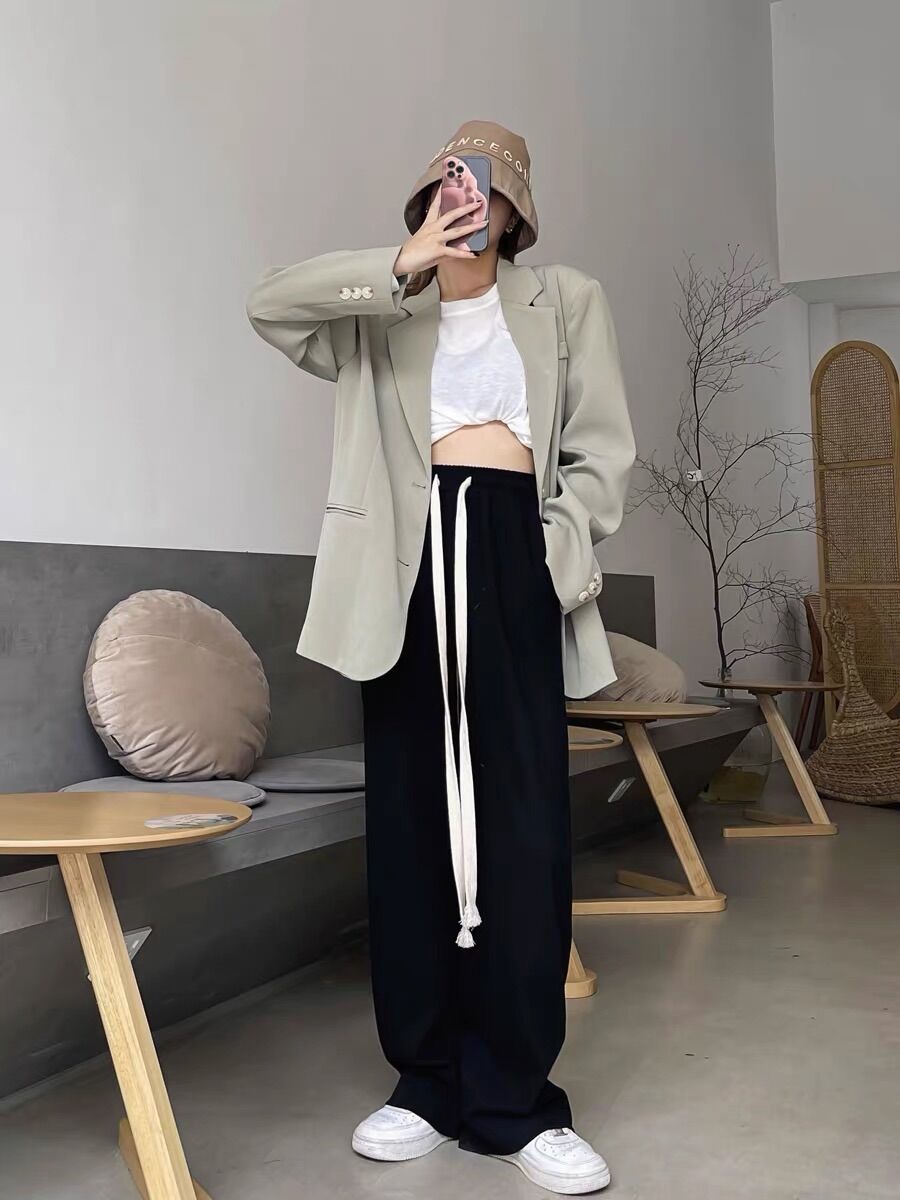 Quần ống rộng lưng cao trơn