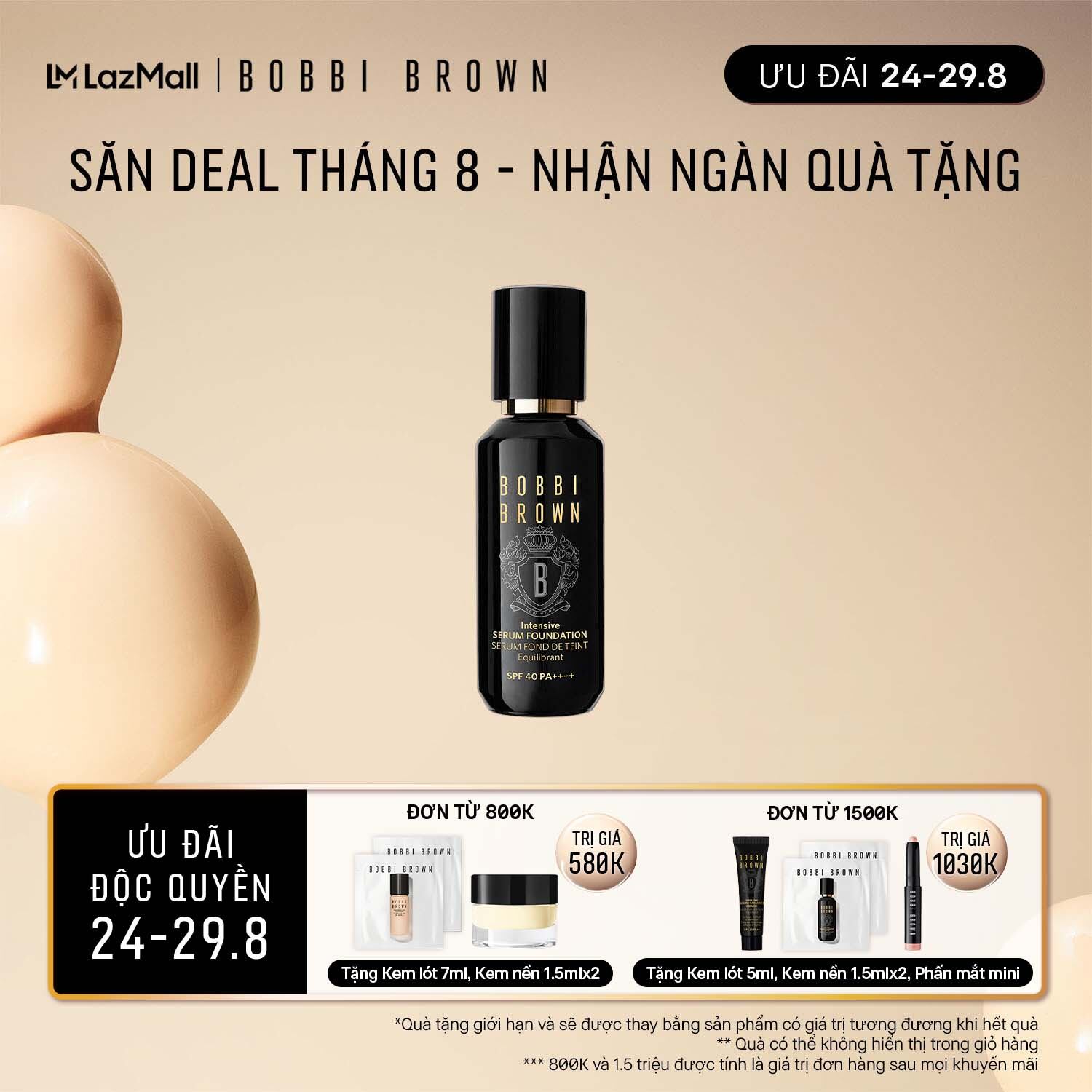 [ƯU ĐÃI 24-29.8] Kem nền Bobbi Brown Intensive Serum Foundation SPF 40/30 – 30ml/ Kem nền dạng lỏng dành cho Da thường, Da dầu và Da Nhạy cảm – sản phẩm bán chạy cho da rạng rỡ, độ che phủ trung bình đến cao, chứa SPF và bền màu