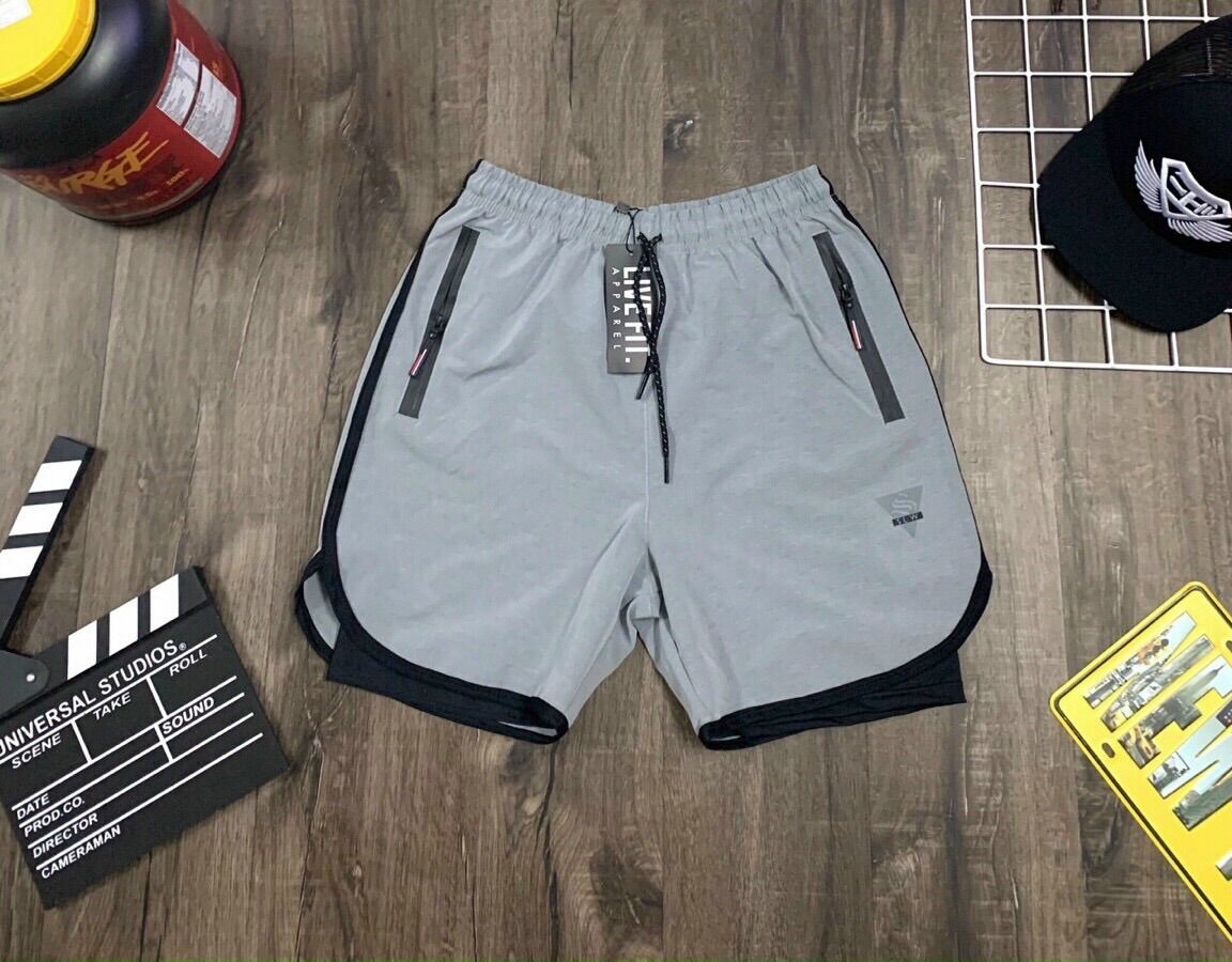 [HCM]Quần Đùi Tập Gym 2 Lớp  Thể Thao Nam SLW  Quần Short Thể Thao Nam Thun  Co Giản Tốt Mát Mẽ - Do Tap Gym The Thao Lehanh Sport