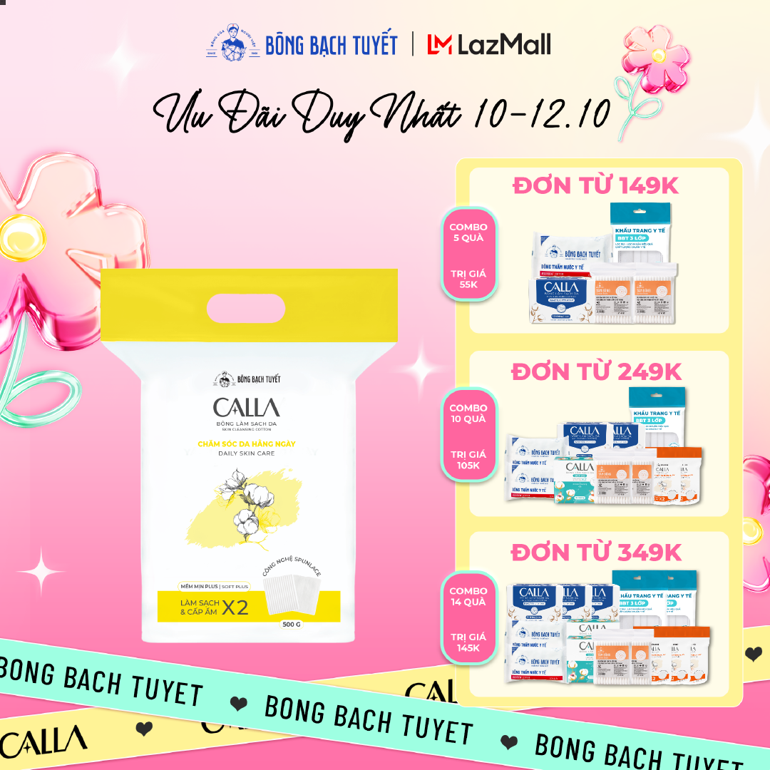 [NEW - BỀ MẶN GÂN - TÚI ZIP] - Bông tẩy trang làm sạch da Bông Bạch Tuyết Calla Mềm Mịn 500gr