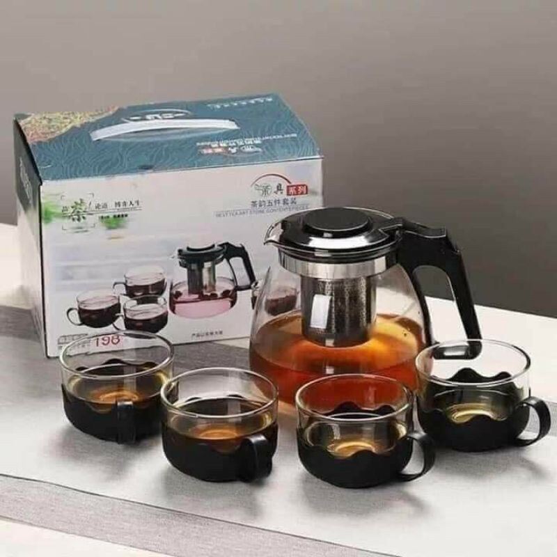 Bộ Ấm trà thuỷ tinh + 4 ly thuỷ tinh. 
