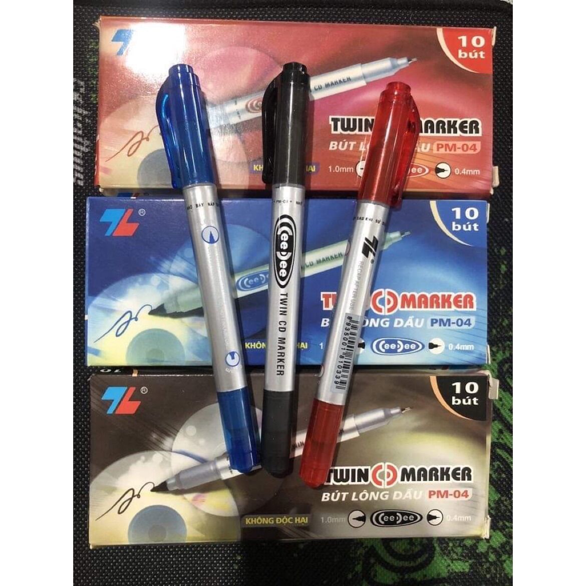 Hộp 10cây bút lông dầu hai đầu pm 04, bút dạ kính hai đầu, bút dạ 2 đầu pm04 loại rẻ