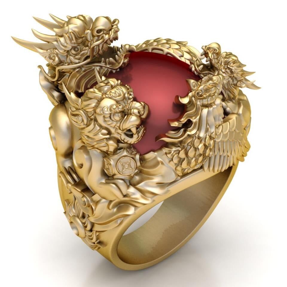 Nhẫn nam đá thạch anh tự nhiên mạ vàng 18k - RM01075