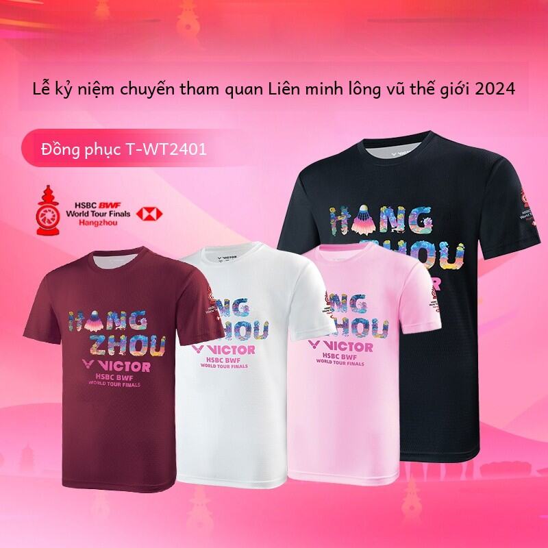 VICTOR T-shirt Kỷ Niệm Giải Vô Địch Thế Giới Cầu Lông Nhanh Khô Nhanh Dệt Kim Cho Nam Quần Áo Thể Thao