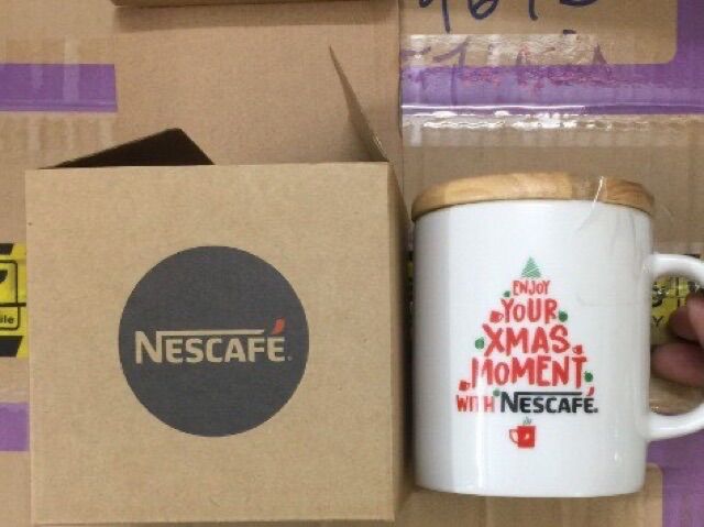 Ly sứ nắp gỗ Nescafe 400ml [Noel]