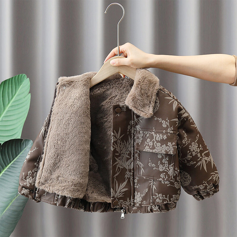 Áo Khoác Da Lót Lông Cừu Thời Trang Cho Bé Trai Mùa Đông Phong Cách Hàn Quốc Áo Khoác Trẻ Em Áo Khoác Da Cotton Cho Bé Trai