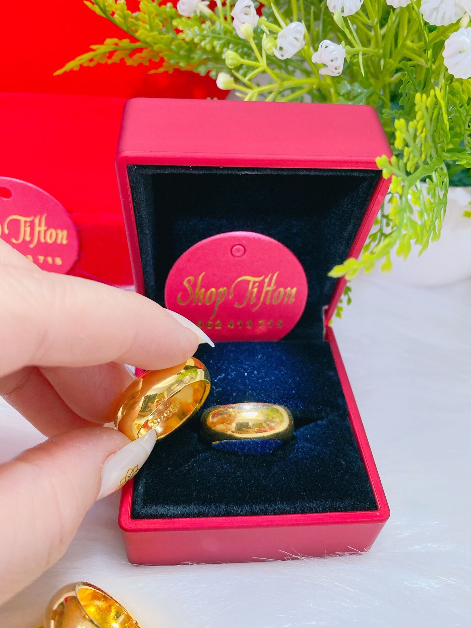 Nhẫn trơn 1 cây mạ vàng 24k in số 9999 xi cao cấp siêu bền màu. 