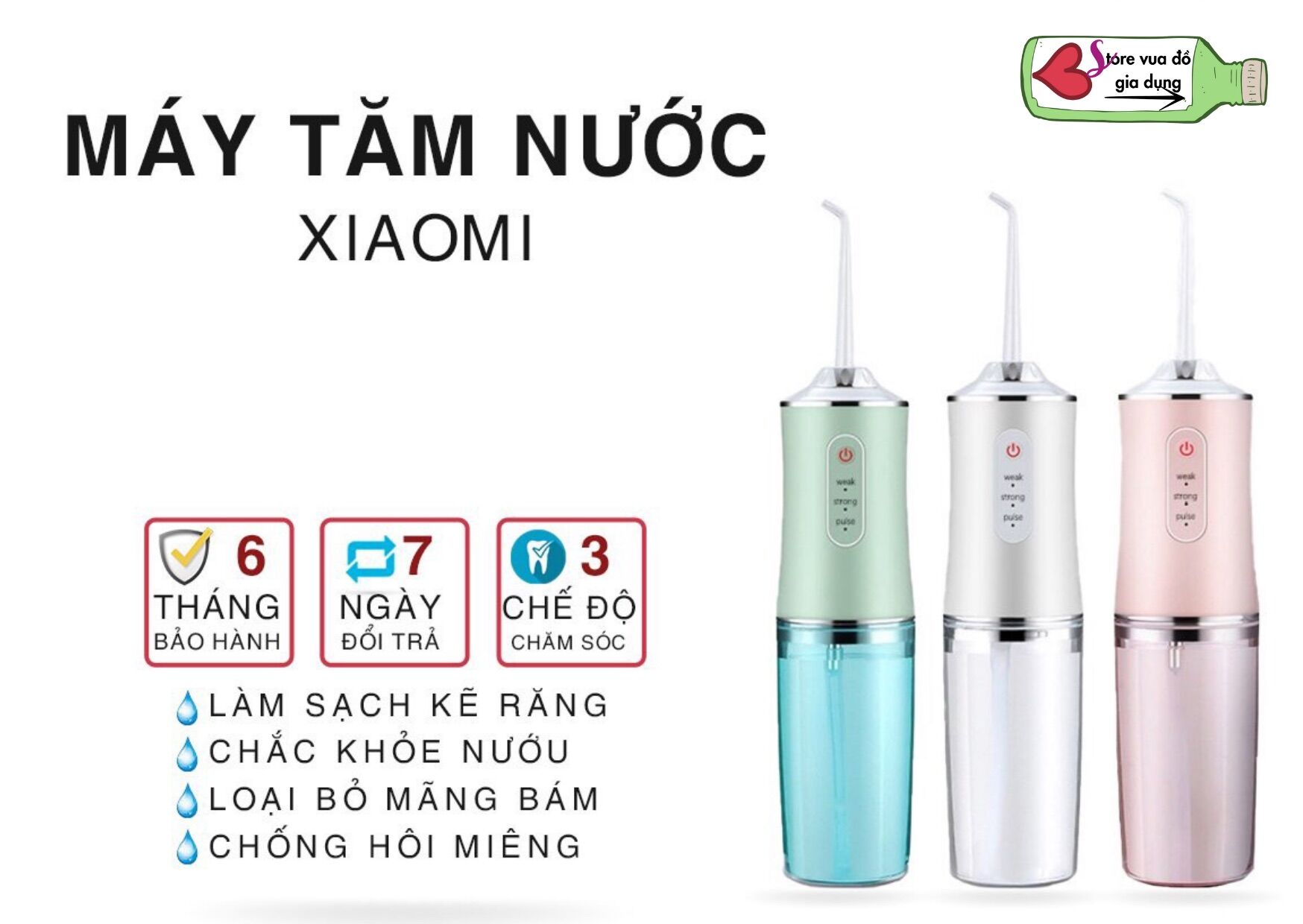 Máy tăm nước cầm tay  - Tăm nước xịt vệ sinh làm sạch kẽ răng miệng công nghệ Châu Âu, 3 chế độ xịt chuẩn nha khoa Máy Tăm Nước Cầm Tay