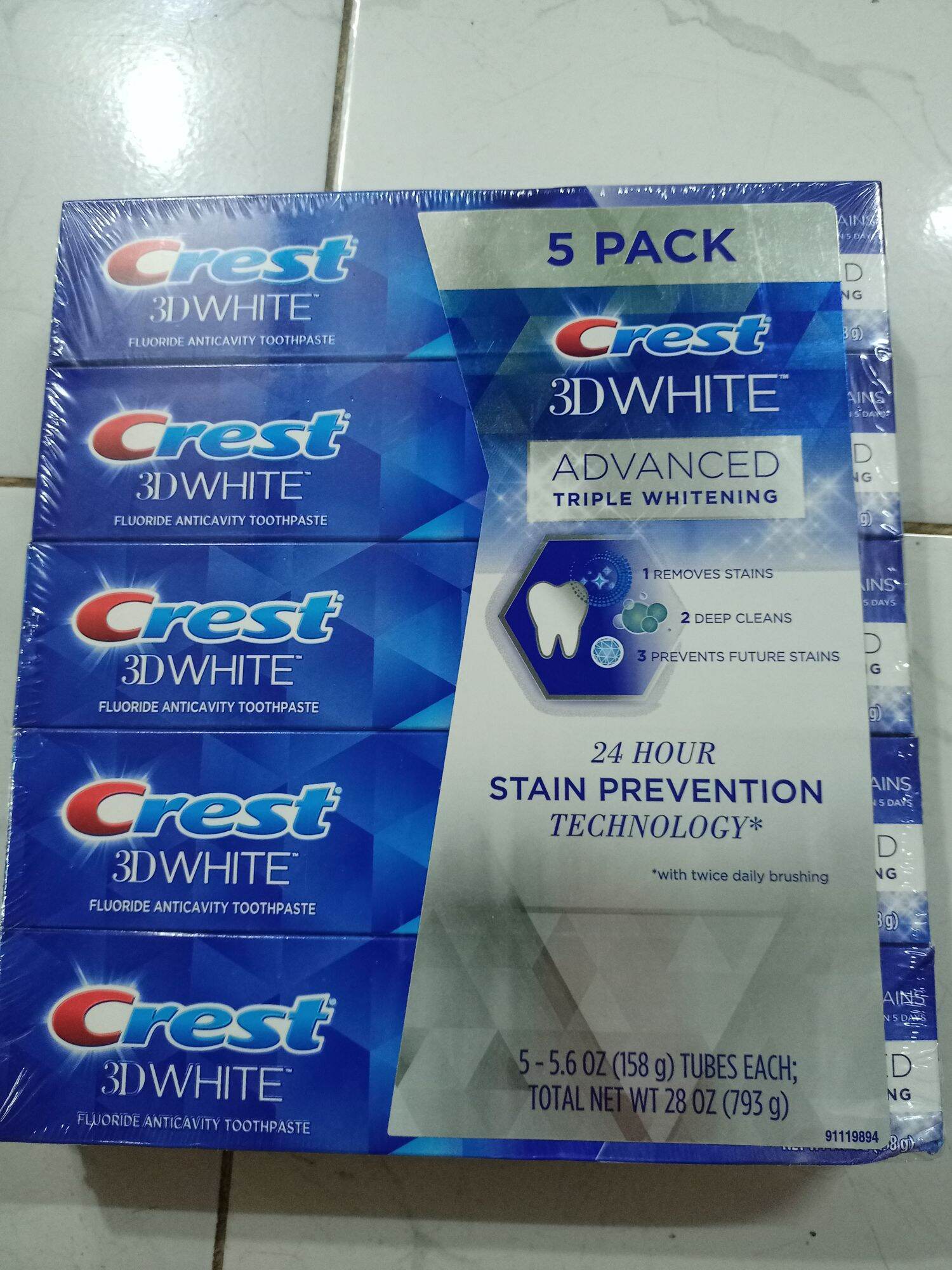 (HCM) Kem đánh răng Crest 3D White Advanced Trip Whitening Toothpaste 158g