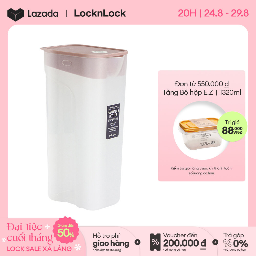 Bình nước Handle Bottle Nhãn Hiệu Lock&Lock 1.4L-Màu hồng- HAP817PIK