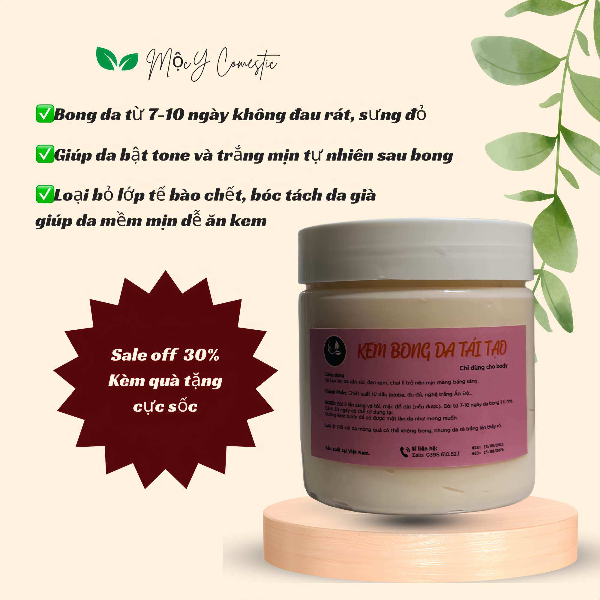 Kem body tái tạo bong da handmade