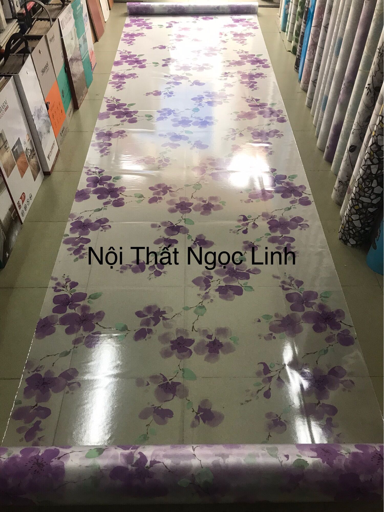 [Combo 5md*khổ 90cm] Giấy Dán Kính cửa sổ Hoa Đào Tím keo sẵn bóc dán