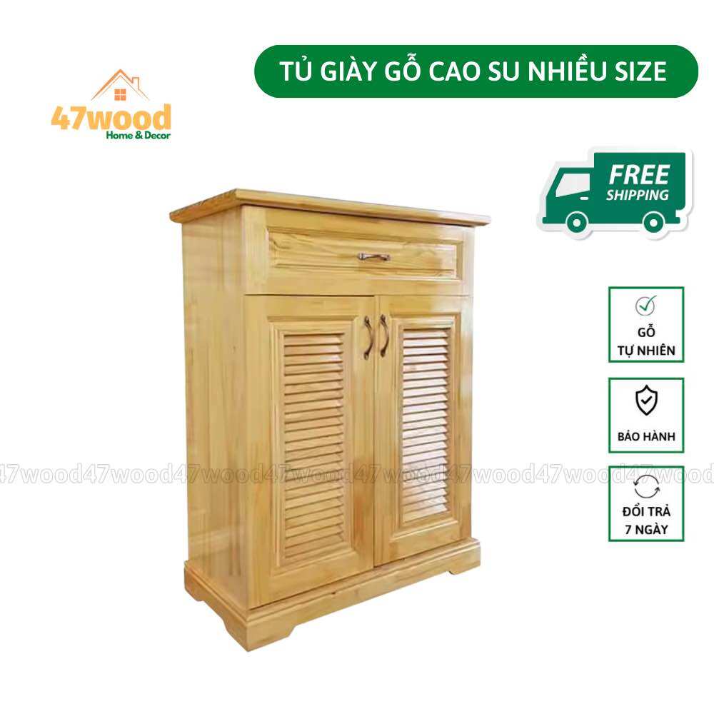 Tủ giày gỗ cao su rộng 80cm 2 cánh, Tủ đựng giày dép gỗ bền đẹp sang trọng 47wood