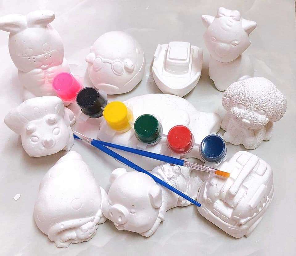 Combo 10 tượng tô màu size 6-8cm tặng 6 màu và 2 cọ vẽ
