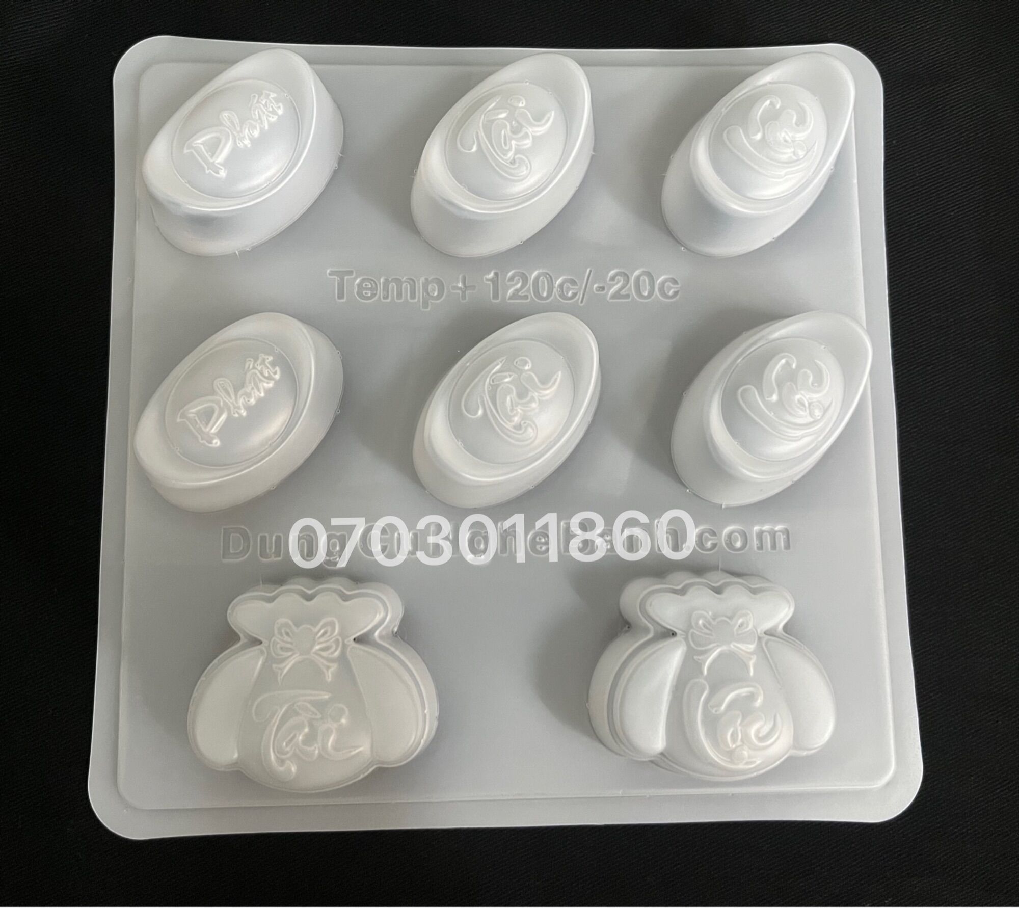 Khuôn rau câu thỏi vàng TÀI LỘC+ Túi vàng chữ Tài lộc+ 6 thỏi vàng nhỏ Phát Tài Lộc