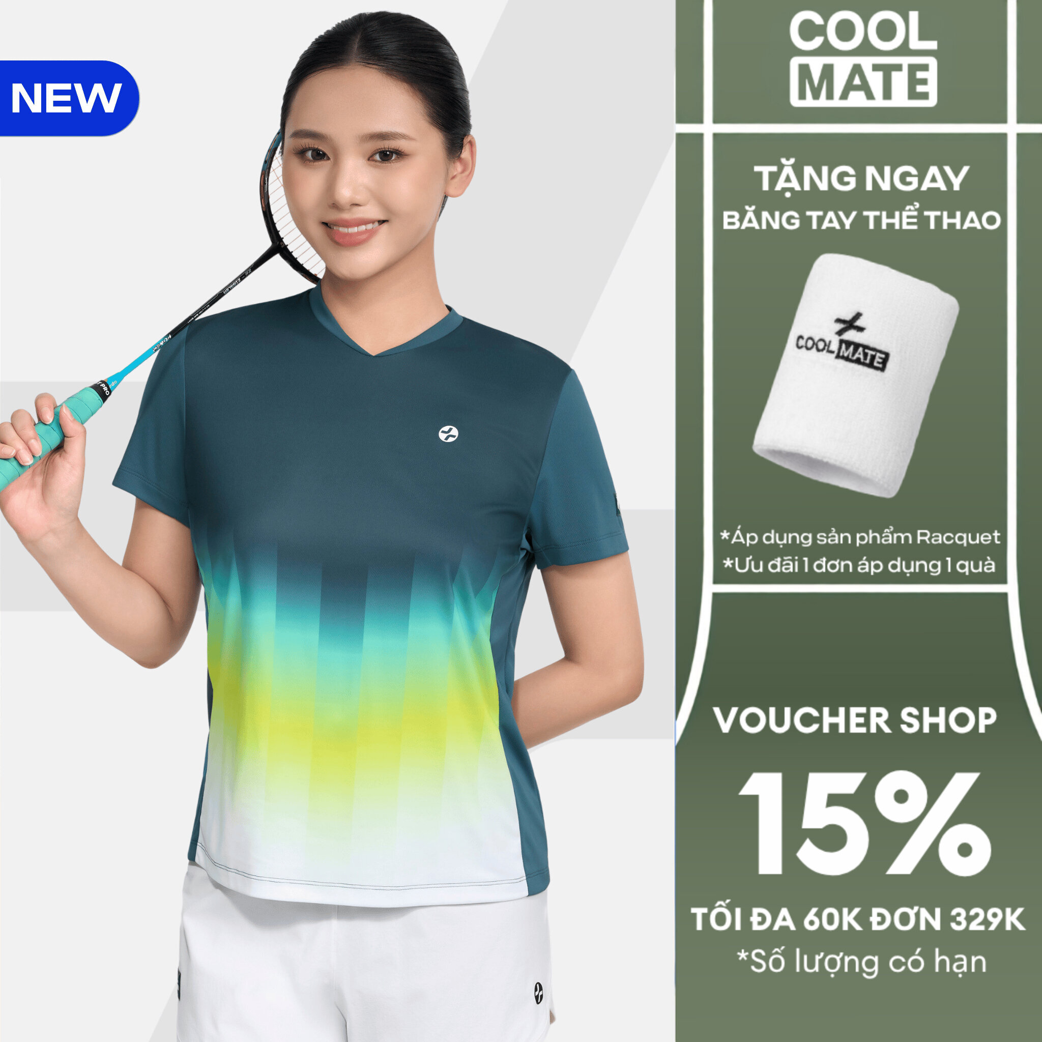[TẶNG BĂNG TAY][MỚI]Áo thun T-Shirt cầu lông nữ Graphic Faded Smash Energy, Áo thể thao nữ thoáng khí, nhanh khô - Coolmate Women