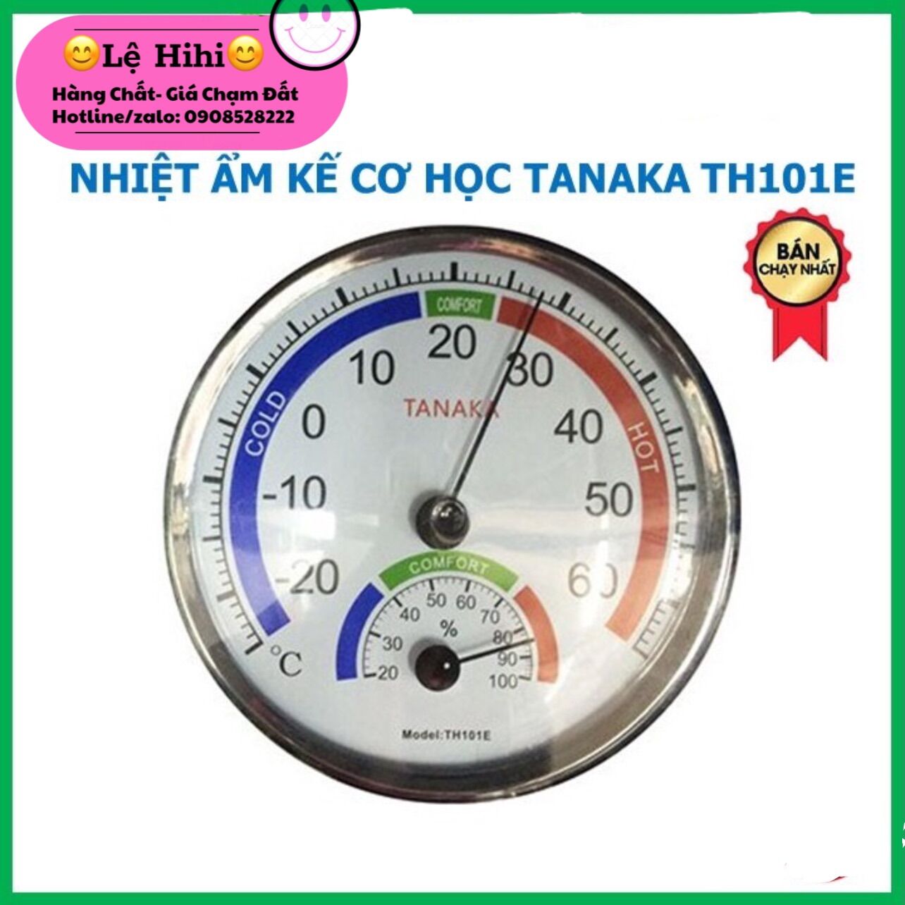 Nhiệt kế, ẩm kế đo nhiệt độ chuồng trại chăn nuôi lợn, gà, vật nuôi dạng tròn treo tường .Nhiệt ẩm kế cơ học đo độ ẩm và nhiệt độ Anymetre TANAKA TH101E / TH337, để bàn hoặc treo tường.