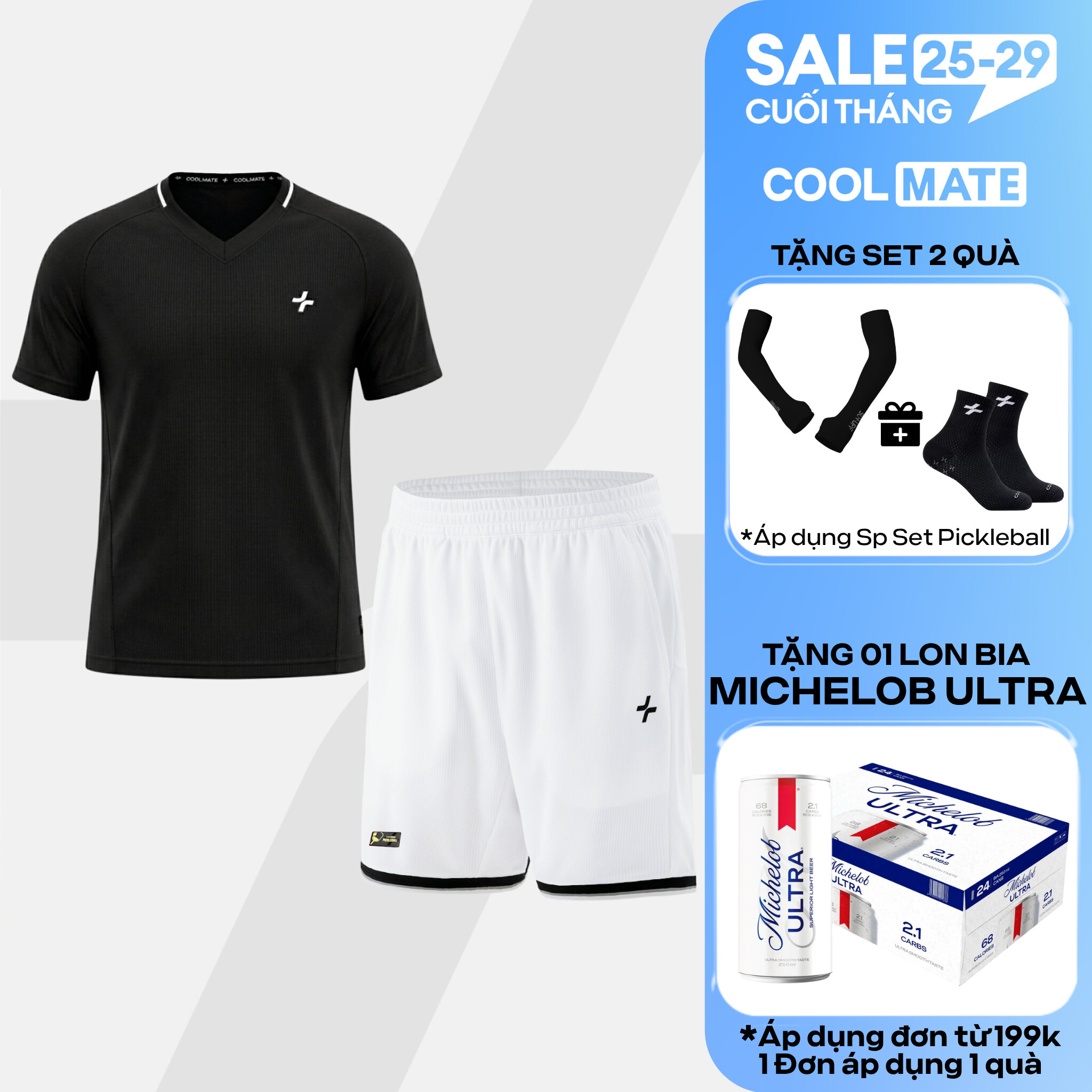 [TẶNG SET 2 QUÀ]Set đồ bộ thể thao nam Pickleball Áo thun cổ V và Quần short Essentials Nhanh khô,Thoáng Khí,Thấm hút Coolmate