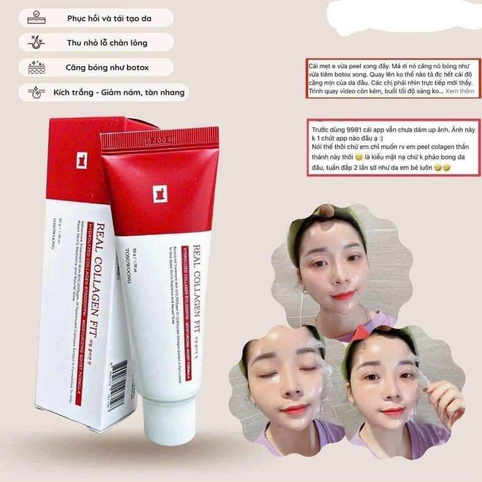 Real Collagen Fit Nano Truyền Trắng Căng Bóng Trẻ Hoá Da,Peel collagen nano Tosowoong Real Collagen Fit Cream Pack