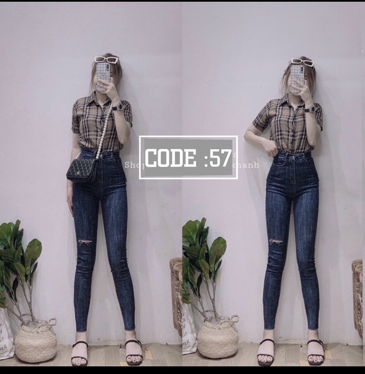 Quần jean nữ lưng cao tôn dáng chất jean co giãn