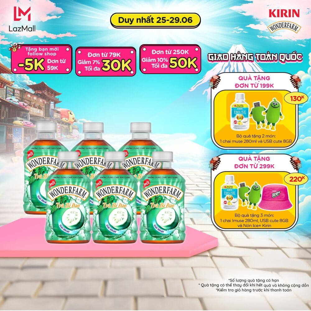 [Giao hàng Toàn quốc | Từ 25-29.06 - Giảm 10% Đơn từ 250K]  Lốc 6 Chai Trà Bí Đao Wonderfarm 280ml